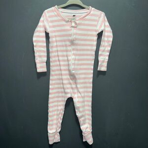Monica + Andy Organic Footless Pajamas Girls 12-18m Zip Up Pink White Striped